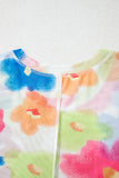 Multicolor Floral Mesh Lettuce Trim Cropped T Shirt