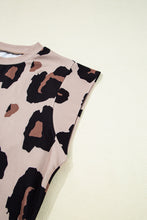 Load image into Gallery viewer, Khaki Leopard Crew Neck Cap Sleeve Casual Tee
