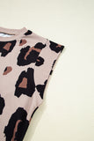Khaki Leopard Crew Neck Cap Sleeve Casual Tee