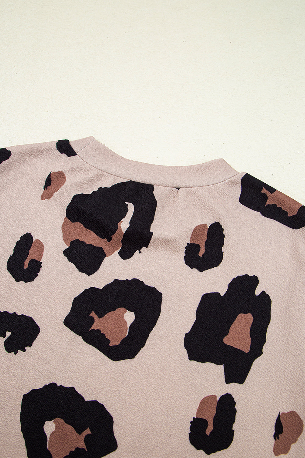 Khaki Leopard Crew Neck Cap Sleeve Casual Tee
