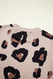 Khaki Leopard Crew Neck Cap Sleeve Casual Tee