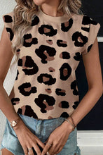 Load image into Gallery viewer, Khaki Leopard Crew Neck Cap Sleeve Casual Tee
