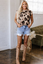 Load image into Gallery viewer, Khaki Leopard Crew Neck Cap Sleeve Casual Tee
