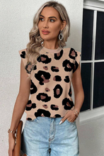 Load image into Gallery viewer, Khaki Leopard Crew Neck Cap Sleeve Casual Tee
