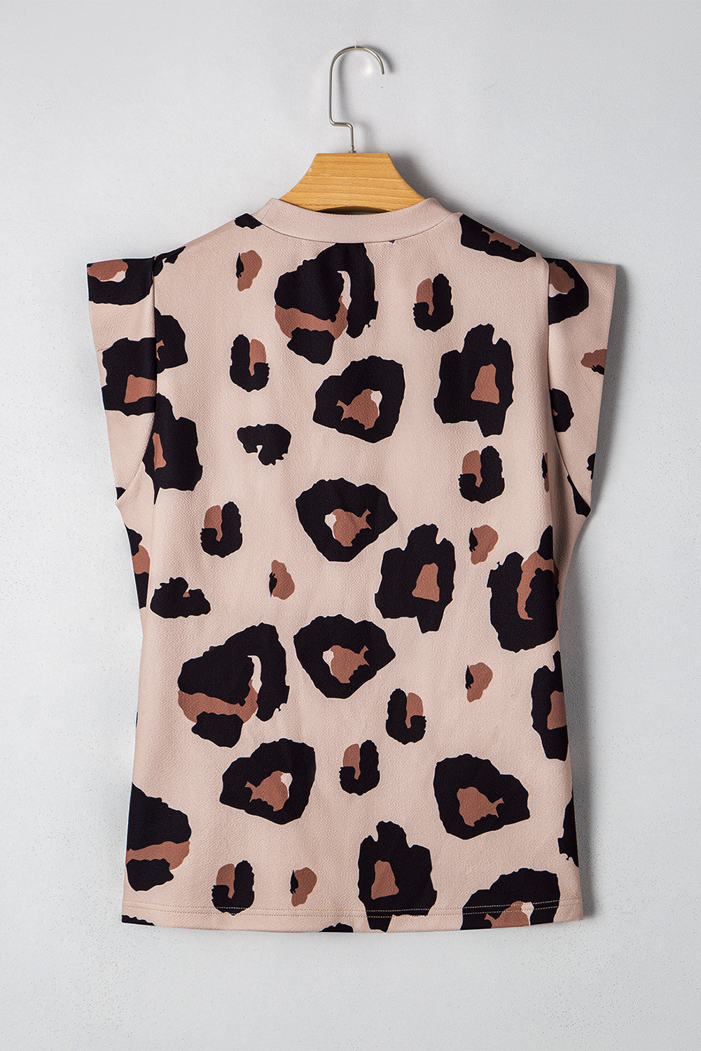 Khaki Leopard Crew Neck Cap Sleeve Casual Tee