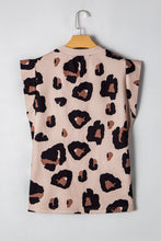 Load image into Gallery viewer, Khaki Leopard Crew Neck Cap Sleeve Casual Tee
