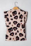 Khaki Leopard Crew Neck Cap Sleeve Casual Tee