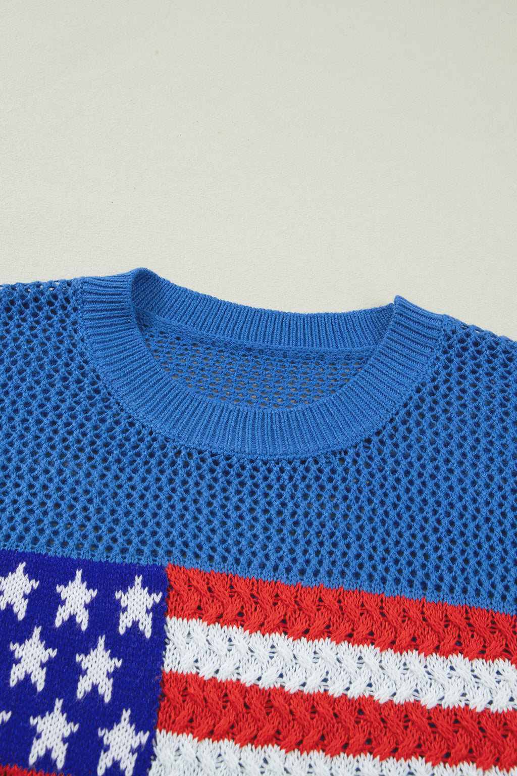 Sky Blue Flag Graphic Short Sleeve Sweater