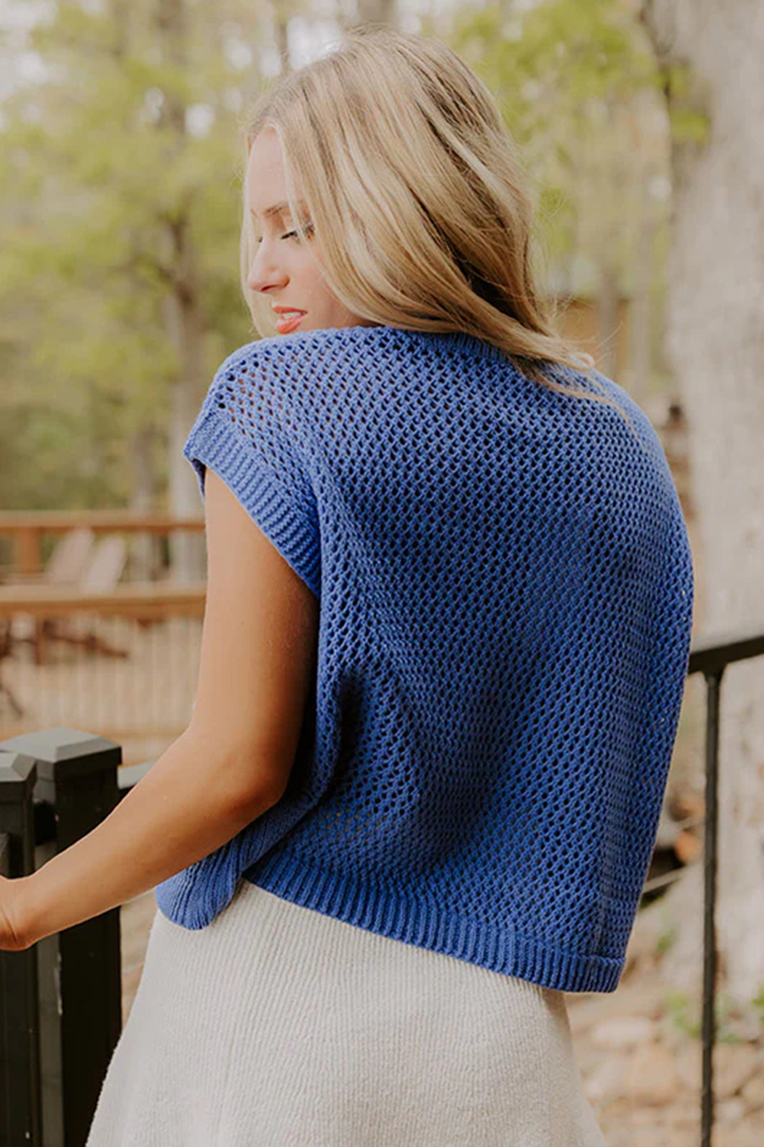 Sky Blue Flag Graphic Short Sleeve Sweater