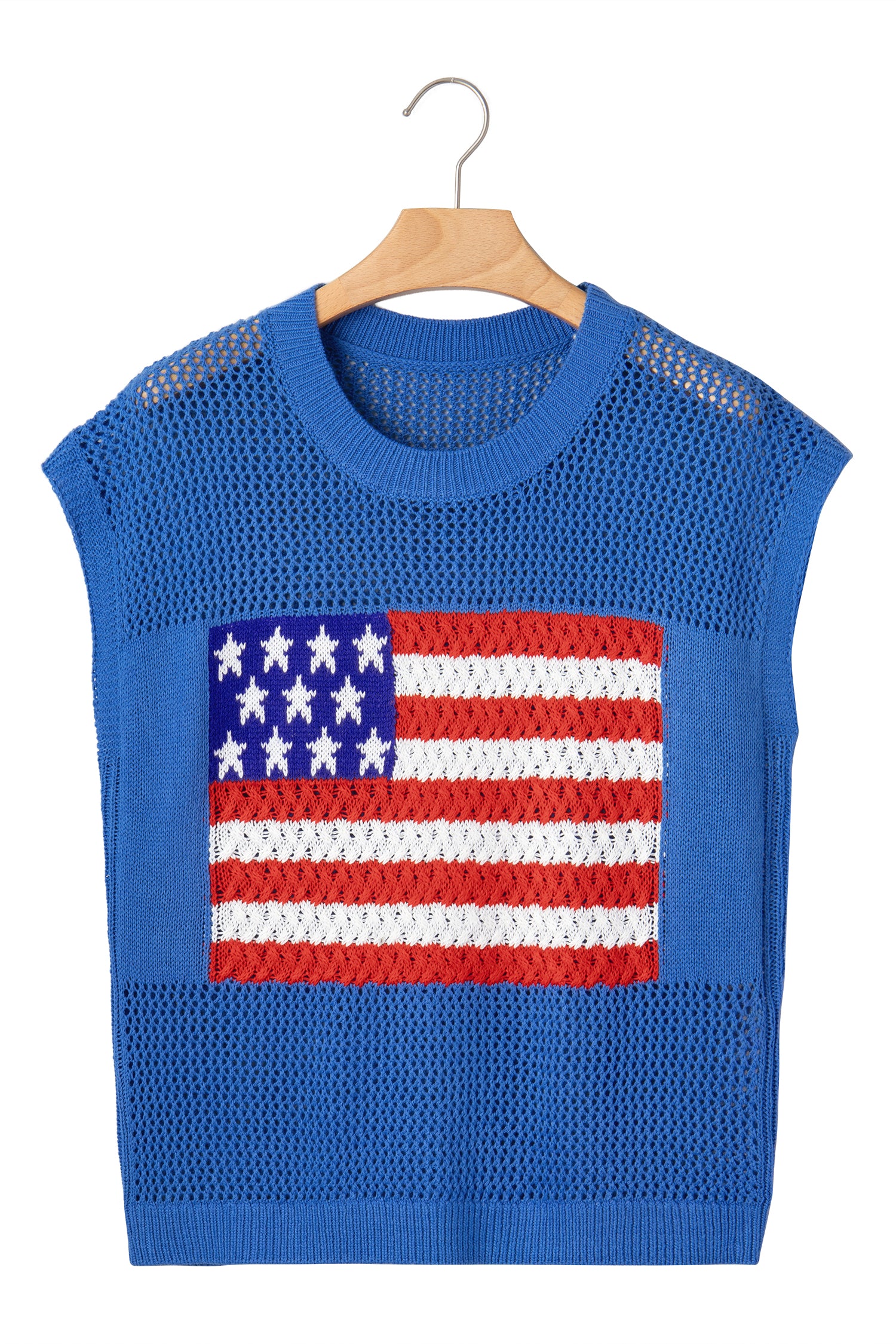 Sky Blue Flag Graphic Short Sleeve Sweater