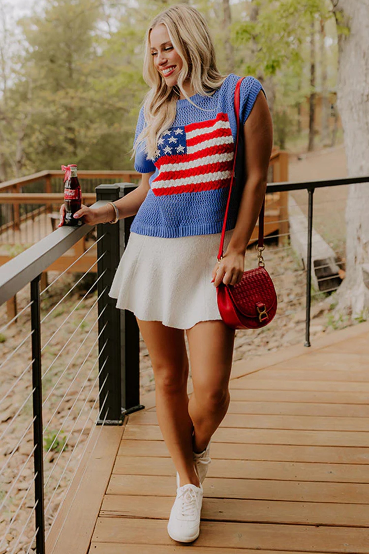 Sky Blue Flag Graphic Short Sleeve Sweater