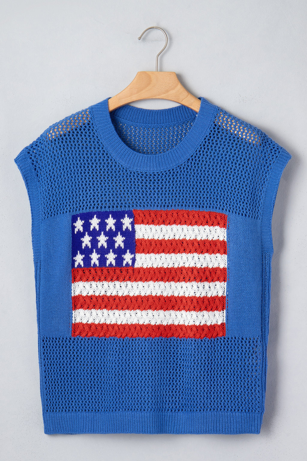 Sky Blue Flag Graphic Short Sleeve Sweater