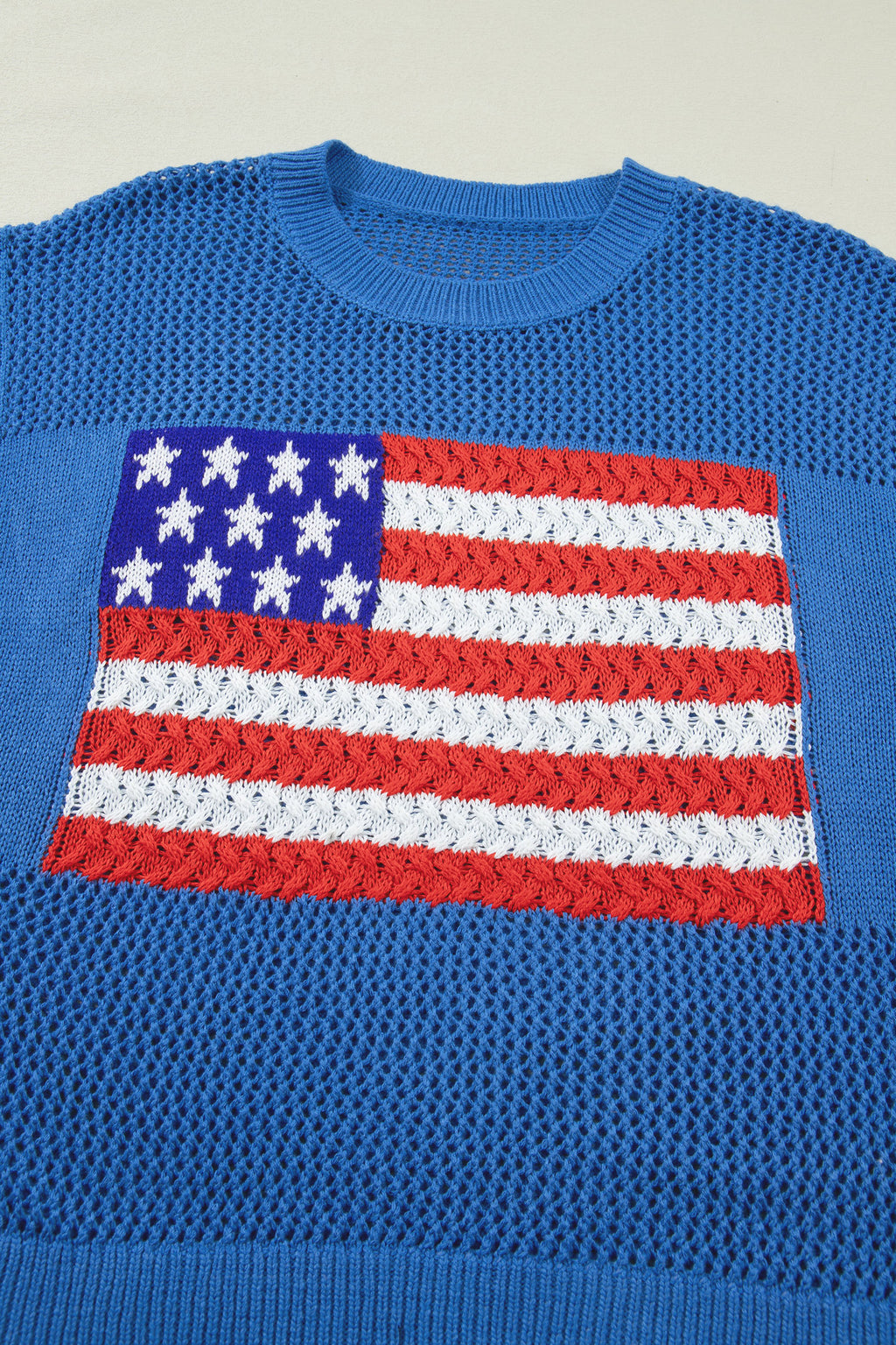 Sky Blue Flag Graphic Short Sleeve Sweater