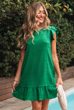 Textured Flutter Sleeve Ruffled Mini Dress