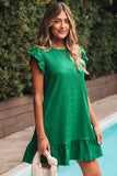 Textured Flutter Sleeve Ruffled Mini Dress
