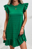 Textured Flutter Sleeve Ruffled Mini Dress