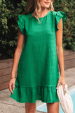 Textured Flutter Sleeve Ruffled Mini Dress