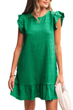 Textured Flutter Sleeve Ruffled Mini Dress
