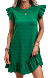 Textured Flutter Sleeve Ruffled Mini Dress