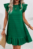Textured Flutter Sleeve Ruffled Mini Dress
