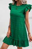 Textured Flutter Sleeve Ruffled Mini Dress