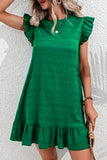 Textured Flutter Sleeve Ruffled Mini Dress