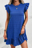 Textured Flutter Sleeve Ruffled Mini Dress