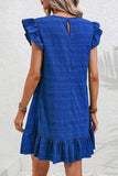 Textured Flutter Sleeve Ruffled Mini Dress