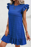 Textured Flutter Sleeve Ruffled Mini Dress