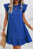 Textured Flutter Sleeve Ruffled Mini Dress