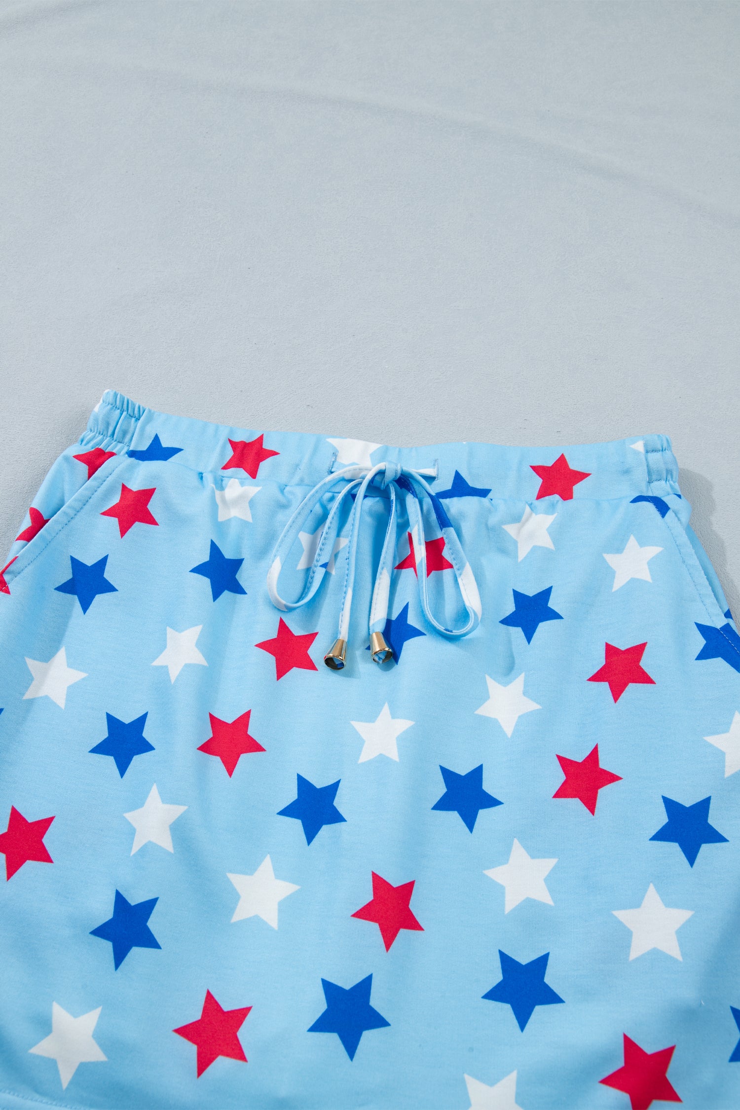 Blue Patriotic Star Printed Beaded Drawstring Mini Skort