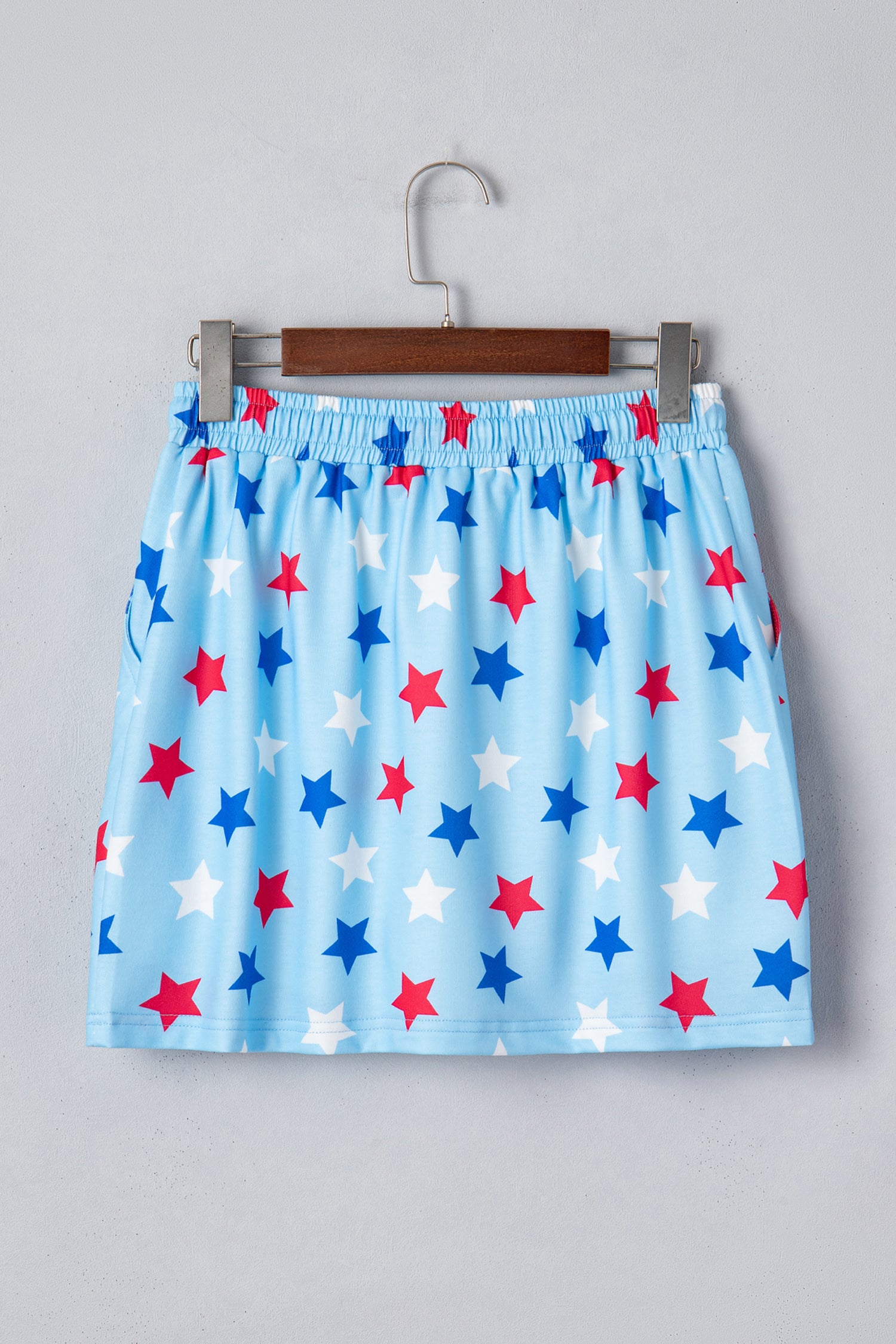 Blue Patriotic Star Printed Beaded Drawstring Mini Skort