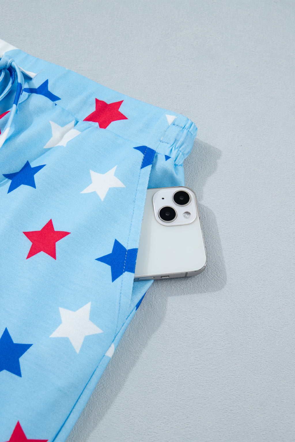 Blue Patriotic Star Printed Beaded Drawstring Mini Skort