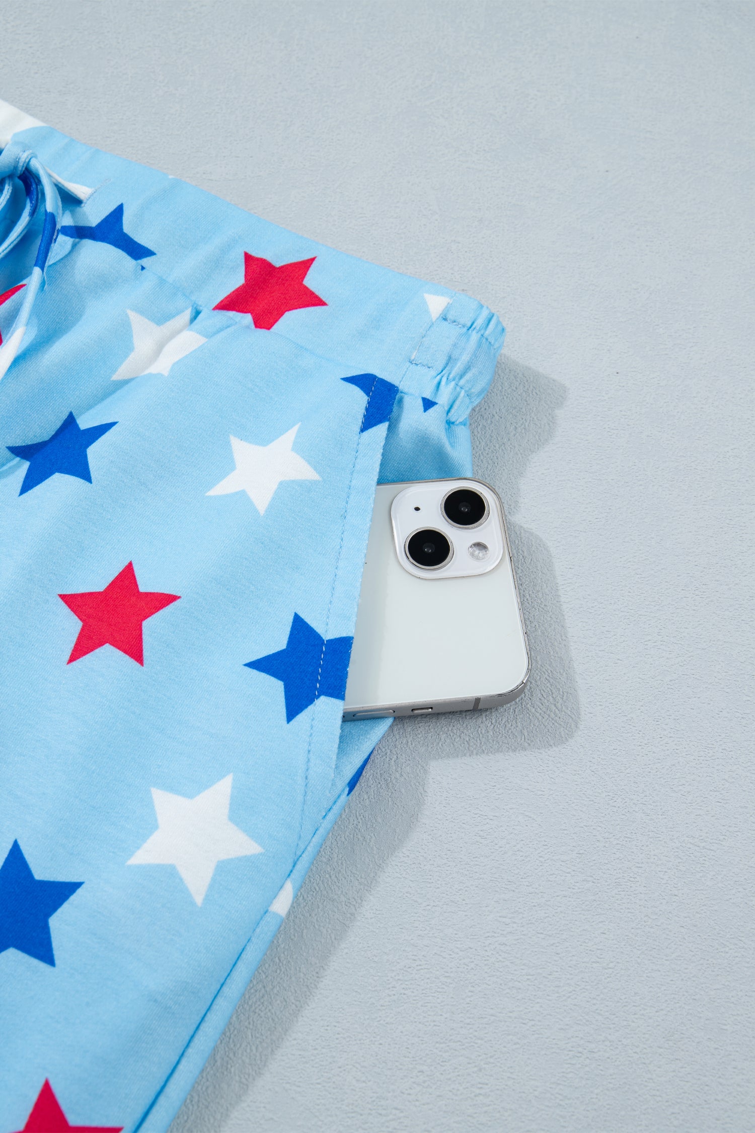 Blue Patriotic Star Printed Beaded Drawstring Mini Skort