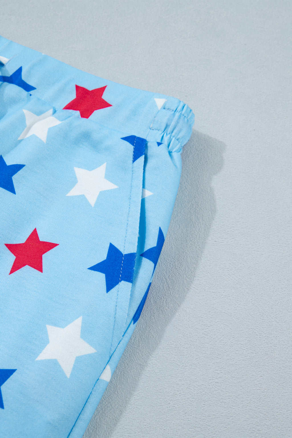 Blue Patriotic Star Printed Beaded Drawstring Mini Skort