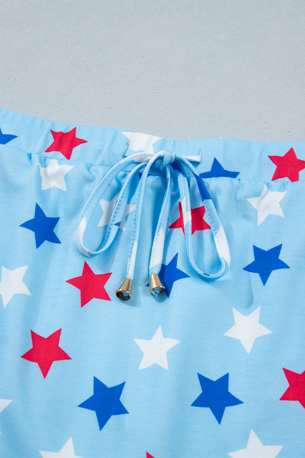 Blue Patriotic Star Printed Beaded Drawstring Mini Skort