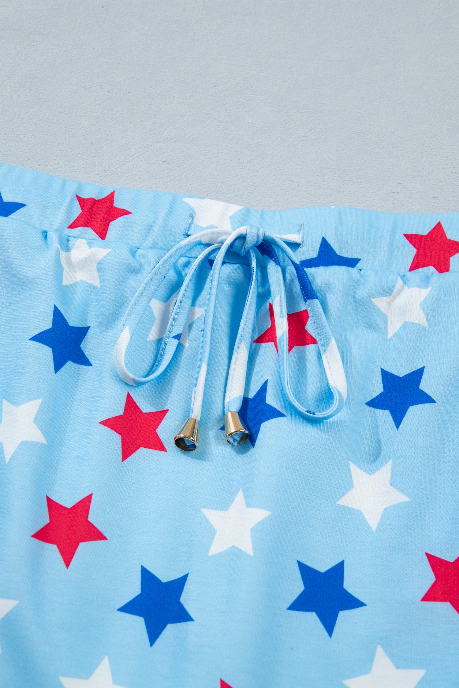 Blue Patriotic Star Printed Beaded Drawstring Mini Skort