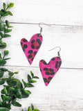 Love Is In The Air Fuchsia Leopard Heart Shaped Earrings