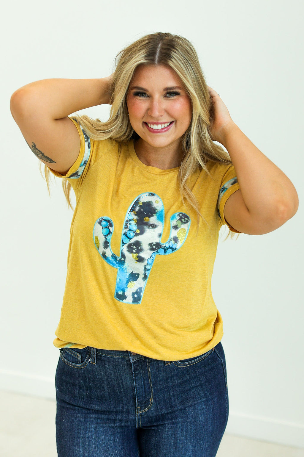 Turquoise Tee with Cowprint