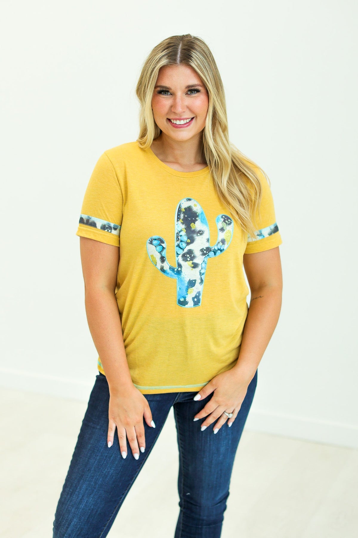 Turquoise Tee with Cowprint