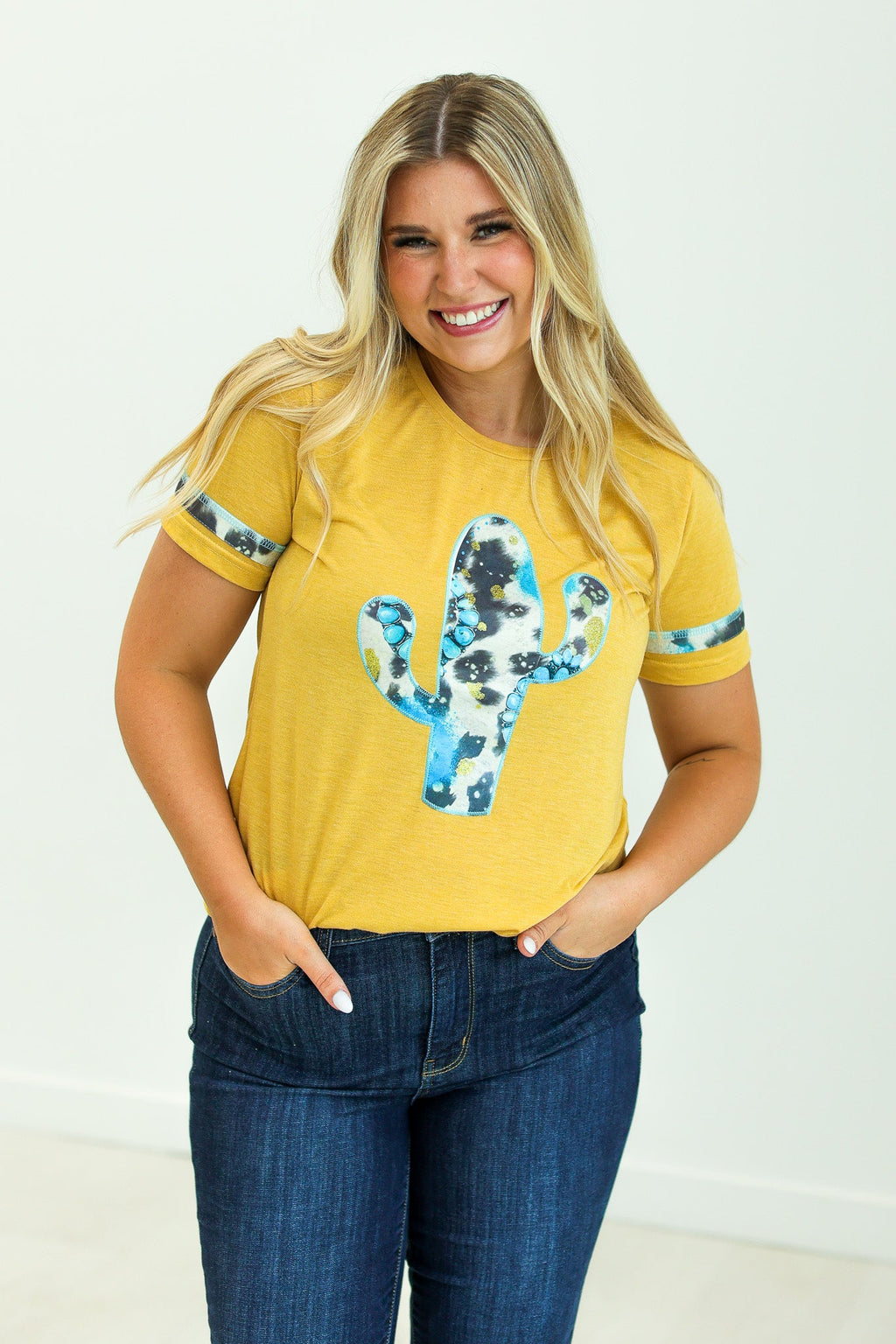 Turquoise Tee with Cowprint