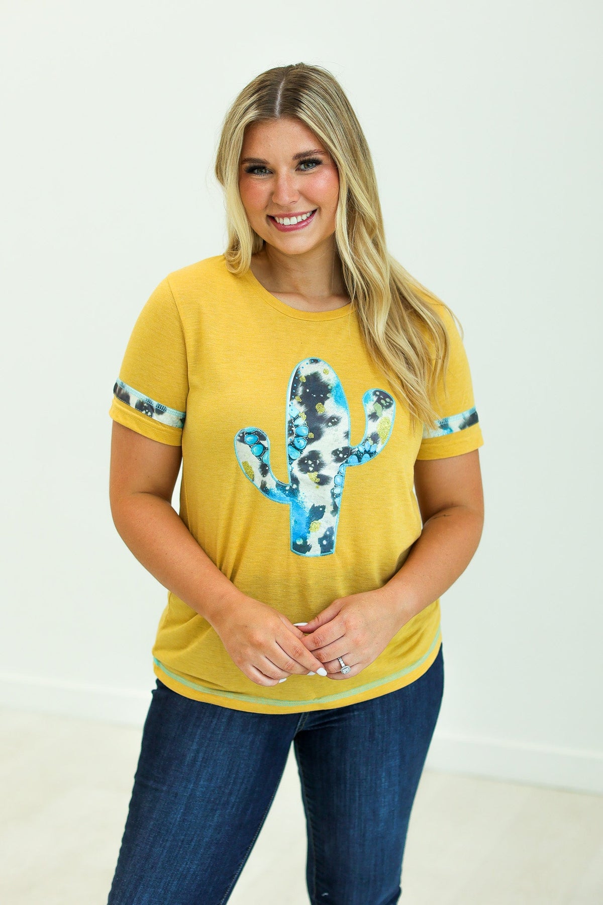 Turquoise Tee with Cowprint
