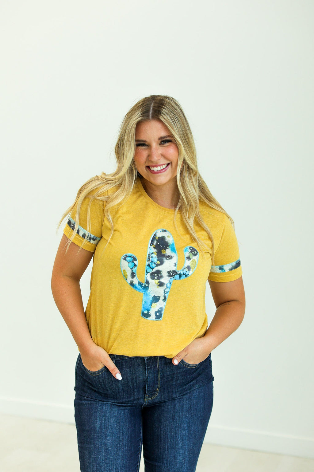 Turquoise Tee with Cowprint