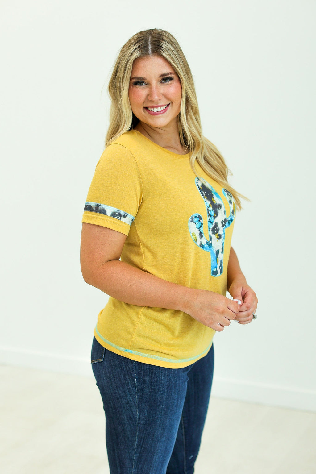 Turquoise Tee with Cowprint