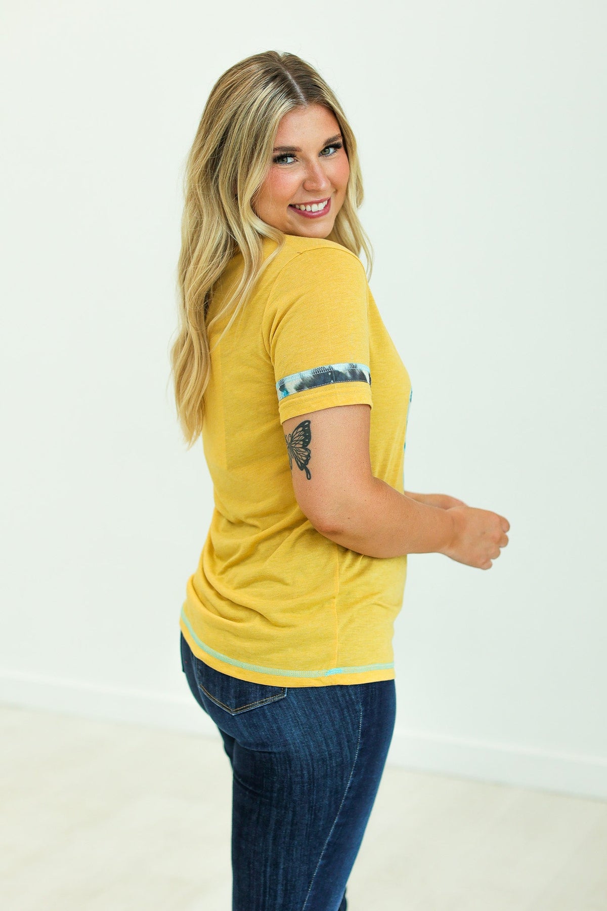 Turquoise Tee with Cowprint
