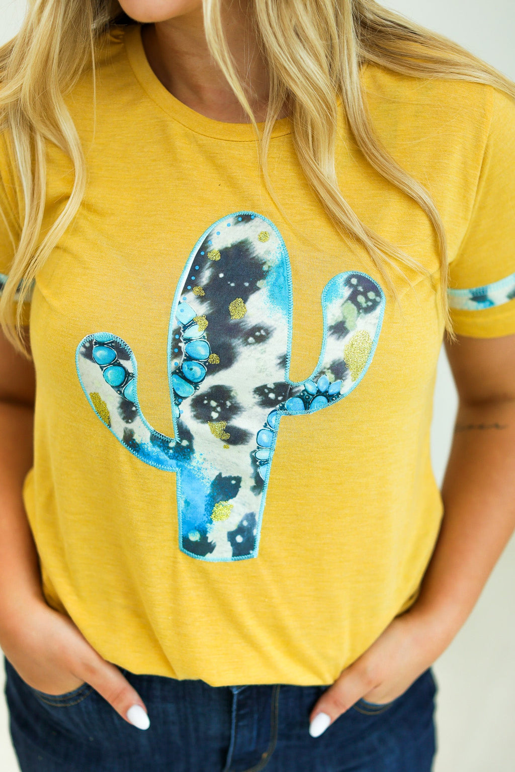 Turquoise Tee with Cowprint