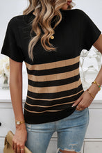 Load image into Gallery viewer, Black Striped Crew Neck Sweater T-shirt

