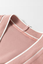 Load image into Gallery viewer, Pink Stripe Contrast Trim V Neck Buttoned Front Pocketed Knit Cardigan
