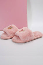 Load image into Gallery viewer, Pink Heart Shape Buckle Decor Open Toe Plush Slippers
