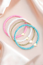 Load image into Gallery viewer, Pink Heart Beaded Multi Layered Bracelet Set
